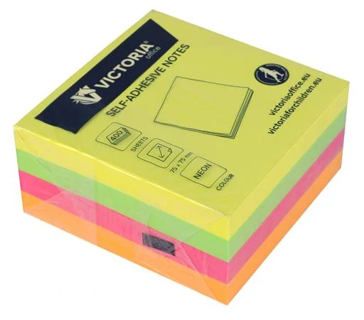 VICTORIA Samolepiaci bloček, 75x75 mm, 400 listov, neónový