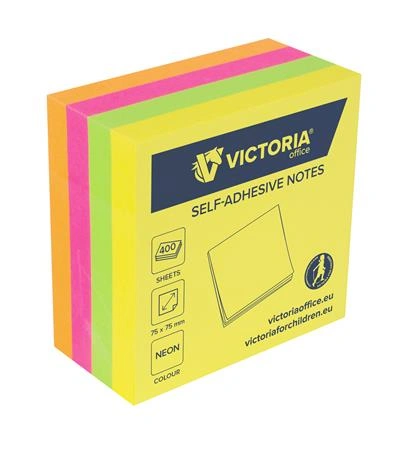 VICTORIA Samolepiaci bloček, 75x75 mm, 400 listov, neónový