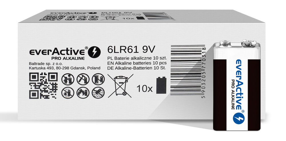 everActive 9V/6LR61 Pro Alkaline - 10ks