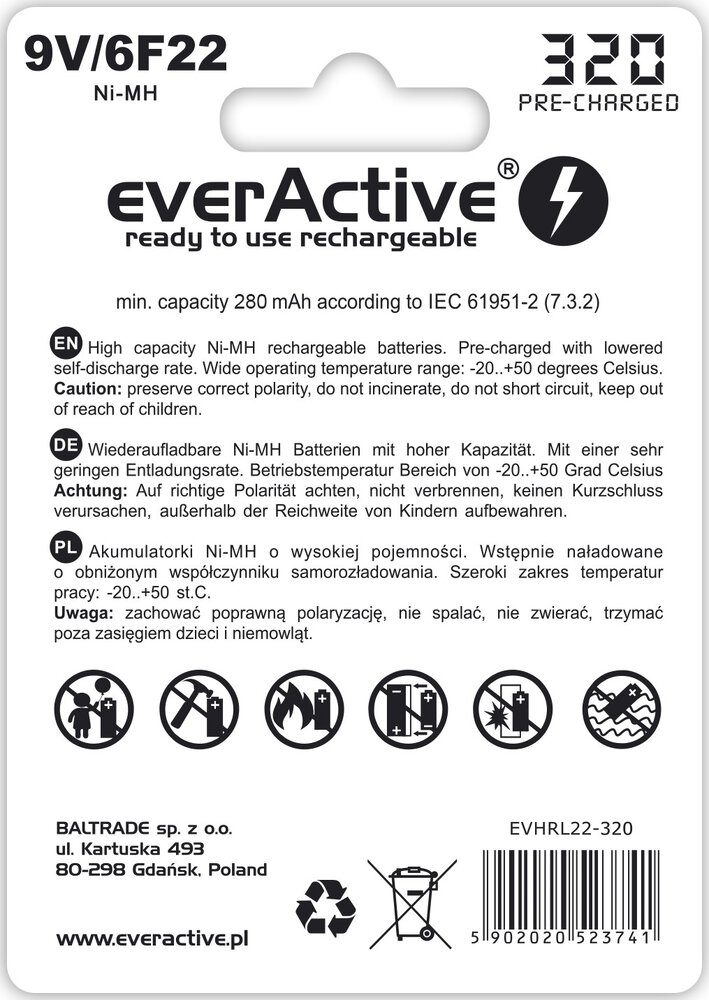 everActive professional line 6F22/9V Ni-MH 320 mAh