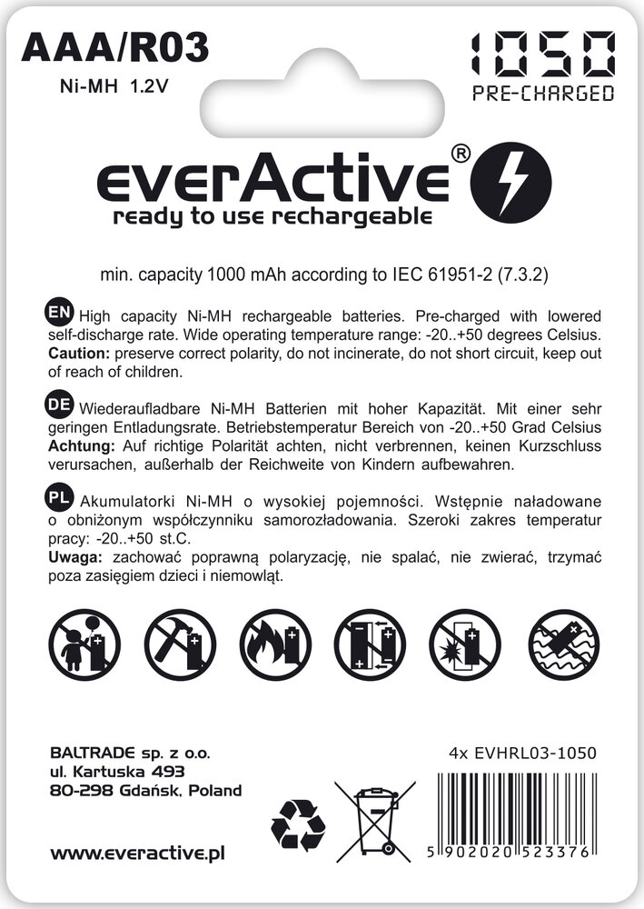 everActive professional line R03/AAA Ni-MH 1050 mAh - 4ks