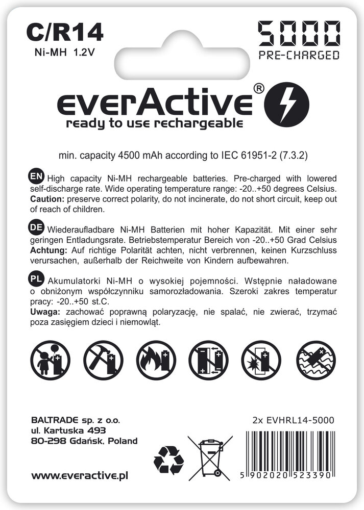 everActive professional line R14/C Ni-MH 5000 mAh - 2ks