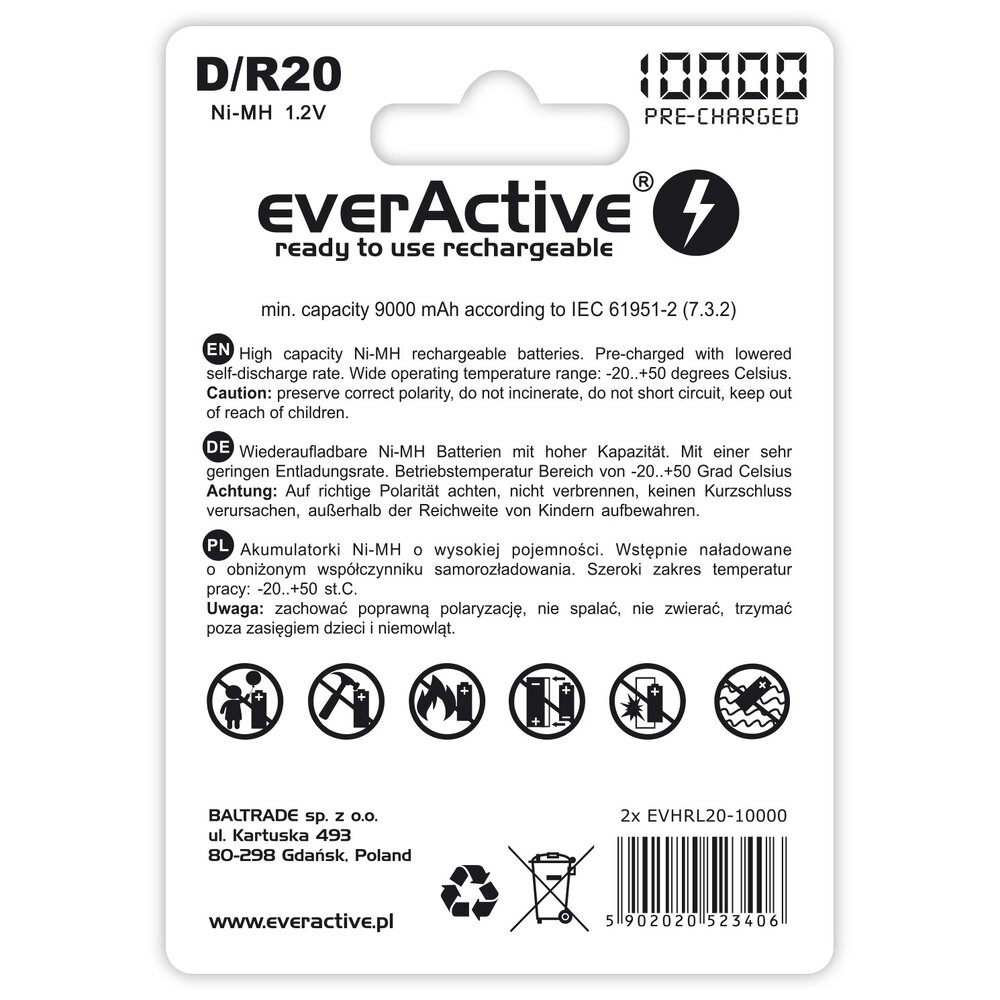 everActive professional line R20/D Ni-MH 10000 mAh - 2ks