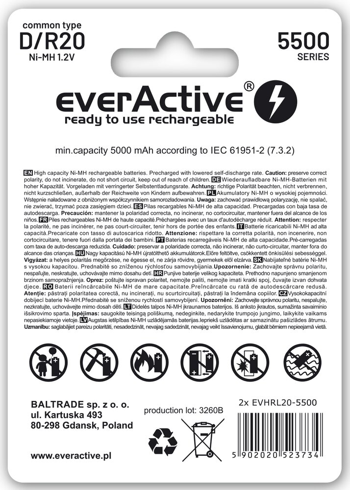 everActive silver line R20/D Ni-MH 5500 mAh - 2ks