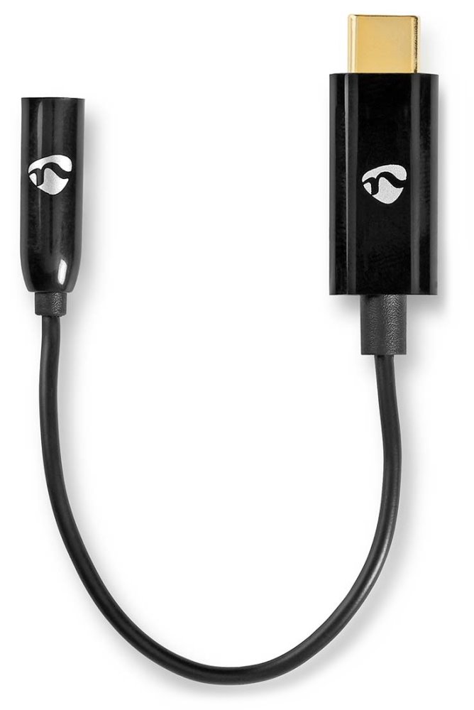 NEDIS USB-C adaptér/ USB-C zástrčka – 3,5 mm jack zásuvka + USB-C zásuvka/ černý/ box/ 15cm
