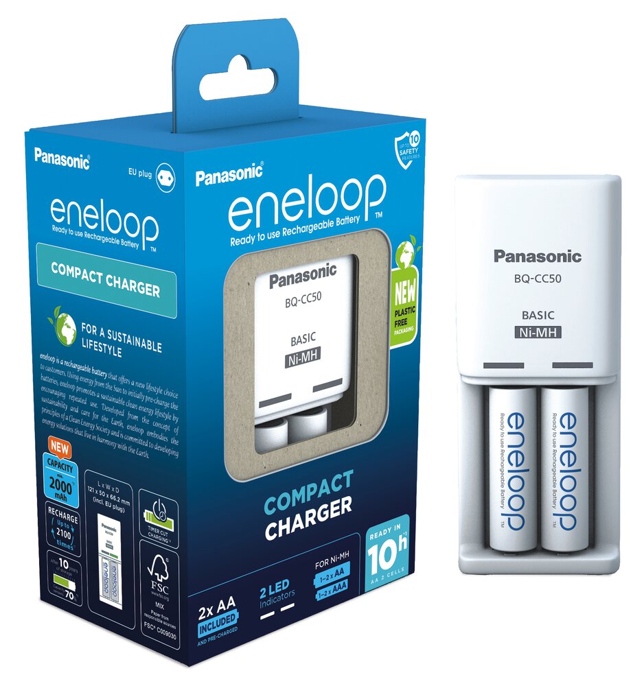 Panasonic Eneloop BQ-CC50 + + 2 x R6/AA Eneloop 2000mAh BK-3MCDE