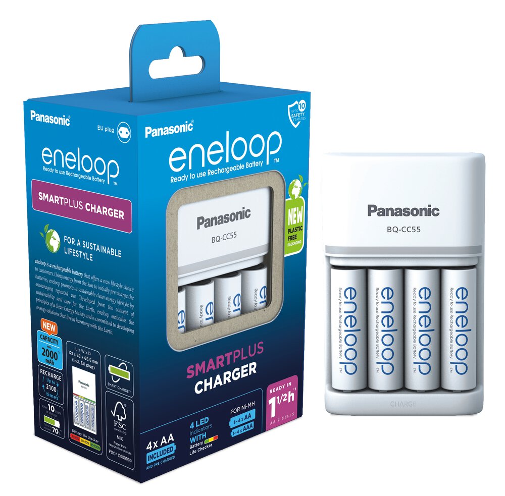 Panasonic Eneloop BQ-CC55 + 4 x R6/AA Eneloop 2000mAh BK-3MCDE