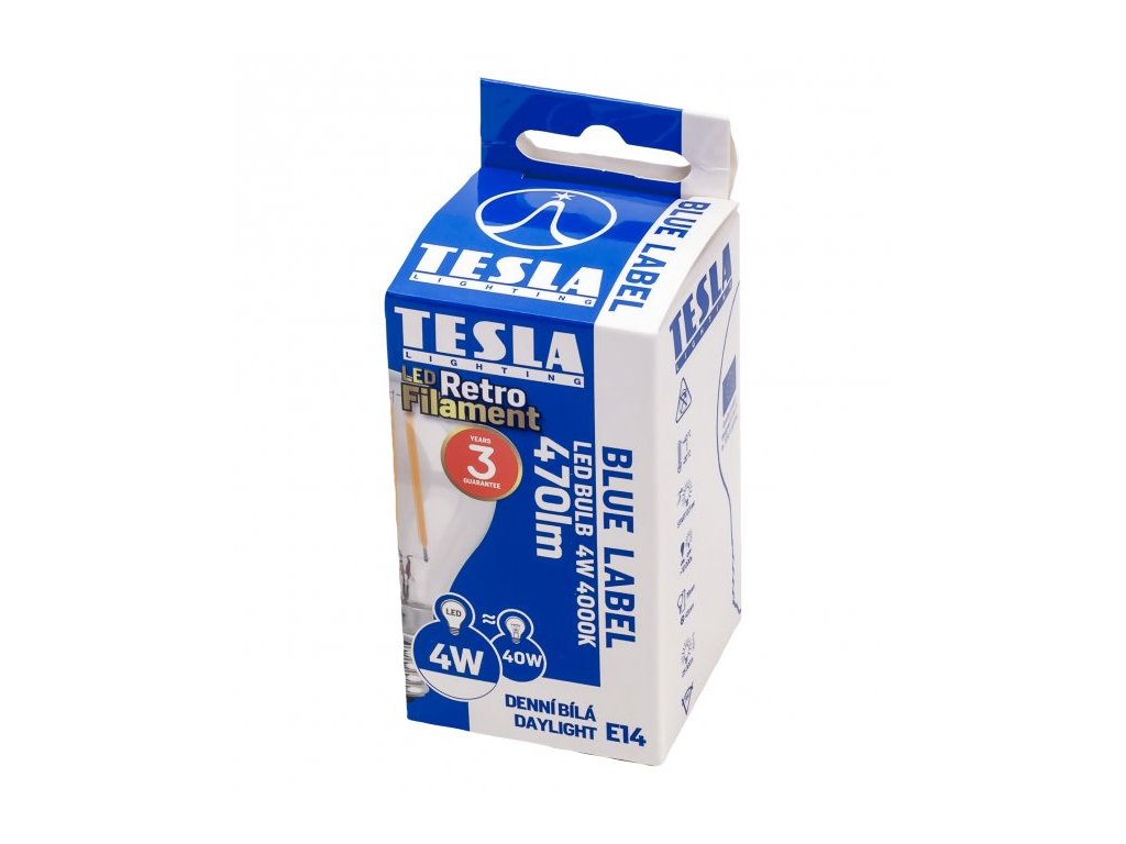TESLA LED žárovka miniglobe FILAMENT RETRO/ E14/ 4W/ 230V/ 470lm/ 4000K/ denní bílá/ čirá