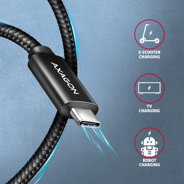AXAGON CHARGE USB-C na USB-C / USB2.0 / 5A / PD 3.1 240W / opletený / 1m / černý